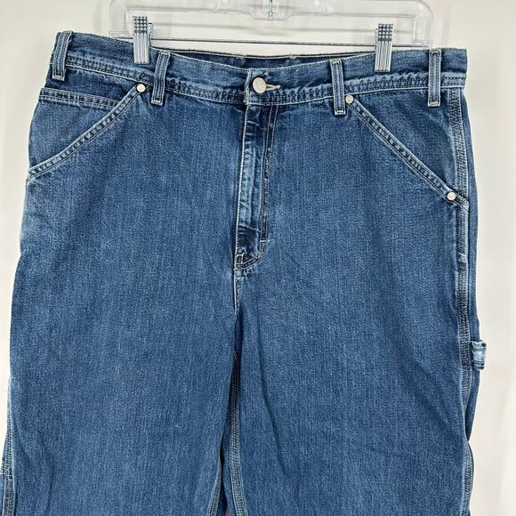 VTG 90s y2k Men's Calvin Klein Carpenter Double Stone Wash Blue Denim Jeans 34 - Picture 3 of 10